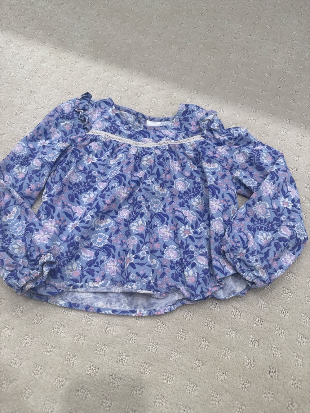 Nordstrom Kids Blue Purple Floral Peasant Blouse Top Girls Size 4 Cottagecore